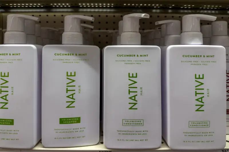Native shampoo and conditioner hair products in a grocery store in New Hope, Minnesota, USA